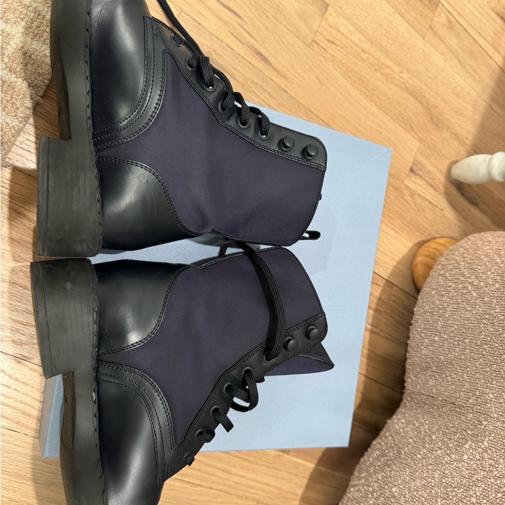 Prada Black/ Blue Leather and Re-Nylon Combat Boots (Size 37) - Picture 8 of 12